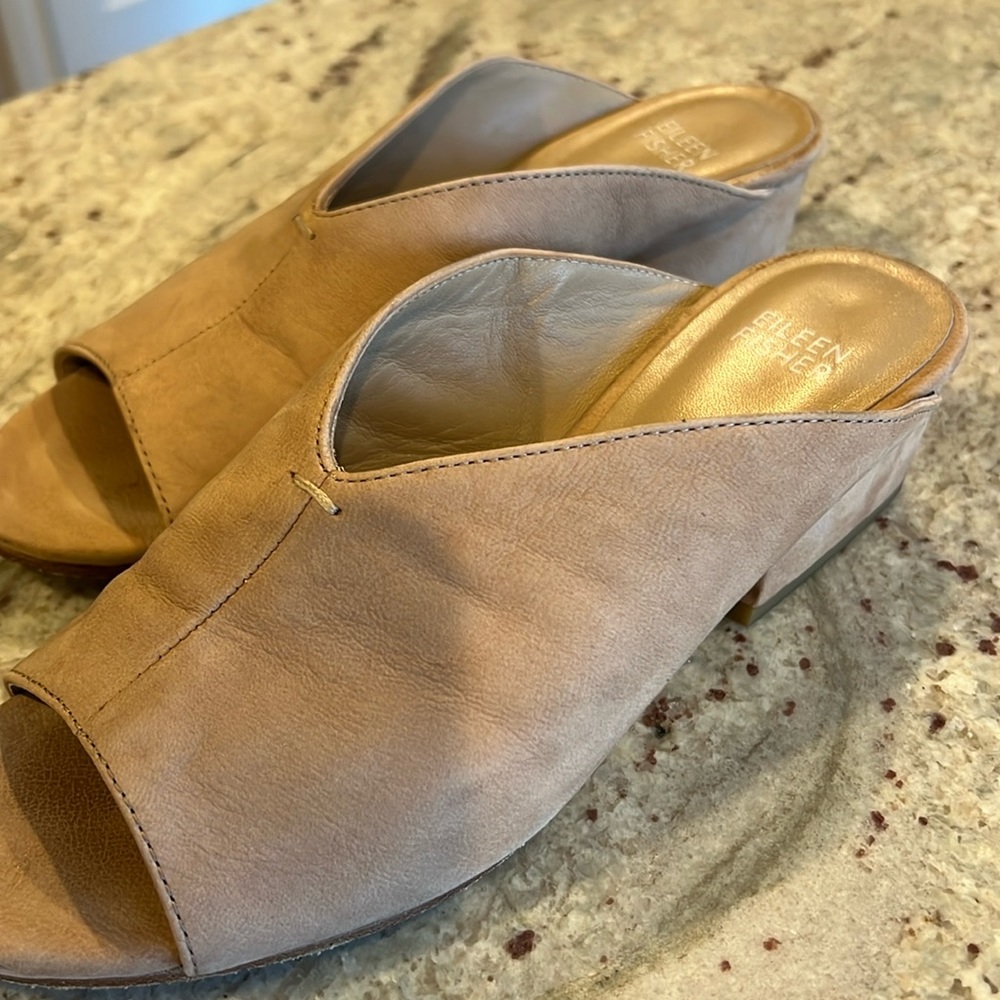 Eileen Fisher suede sandals mules with block heel
